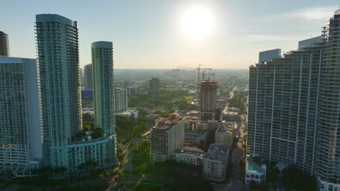 New developing residence in American urban area. Tower cranes at industrial Video stock 271351237