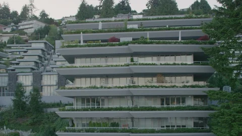 New development on hillside pan at dusk Stock Footage 103399702