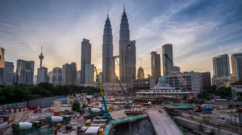 New Development Project With Petronas Twin Towers View During Sunset. Stockbeeldmateriaal 56053856