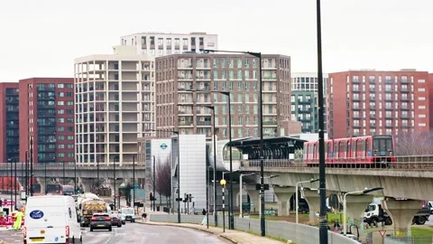 New developments in London. West Silvertown DLR station Stock Footage 297700804