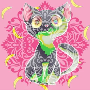 A new deviant colorful pattern of designing shape of graphical cat Stock Illustration