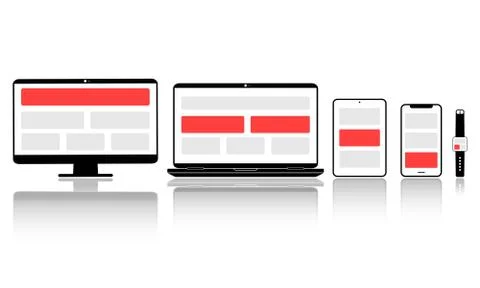 New device icon flat set in black: smartphone, laptop, computer monitor, tabl Illustrazione stock