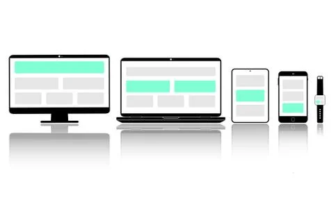 New device icon flat set in black: smartphone, laptop, computer monitor, tabl Stock Illustration