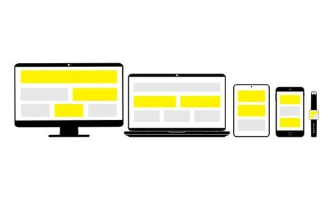 New device icon flat set in black smartphone, laptop, computer monitor, table Stock Illustration