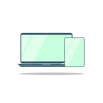 New device icon flat set in black smartphone, laptop, computer monitor, table Illustrazione stock