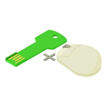 New device icon isometric vector. Key form usb flash drive plus computer mouse Stock Illustration