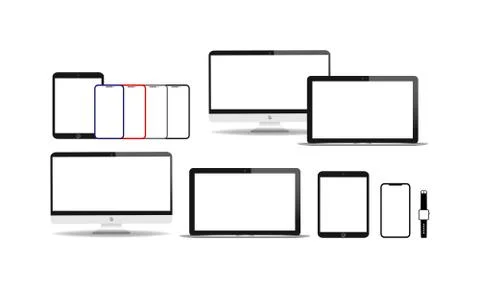 New device realistic icon flat set. Smartphone, laptop, computer monitor, tab Stock Illustration
