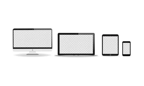 New device realistic icon flat set. Smartphone, laptop, computer monitor, tab Stock Illustration