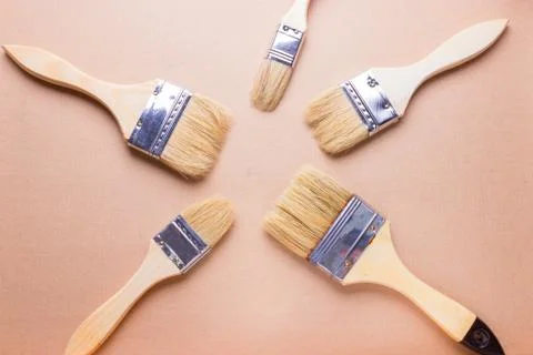 New different size paintbrushes Stock Photos
