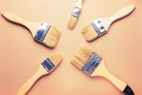 New different size paintbrushes Stock Photos