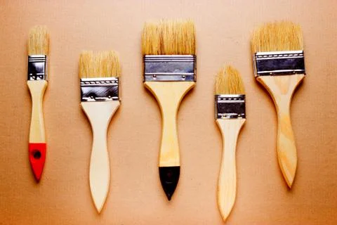 New different size paintbrushes Stock Photos