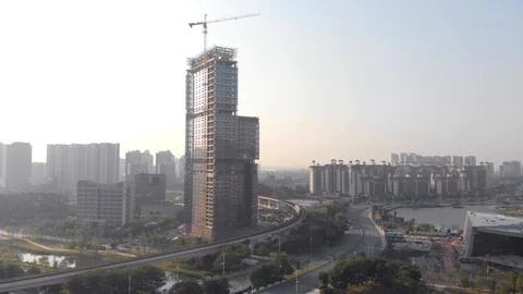 A new district is being built in the suburbs of the metropolis. Stock Footage 118286096