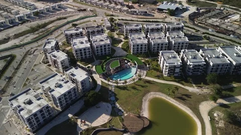 New district. View from above. Construction of apartment buildings Stock Footage 270338744