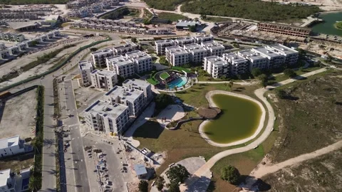New district. View from above. Construction of apartment buildings. forward. Stock Footage 270426024