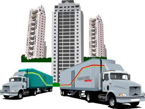 New Dormitory and two trucks. Vector illustration Illustrazione stock