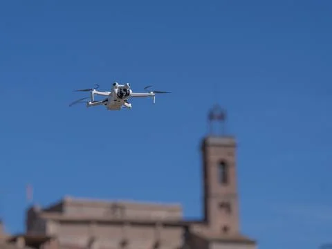 New drone with omnidirectional obstacle sensor, 4K camera Stock Photos