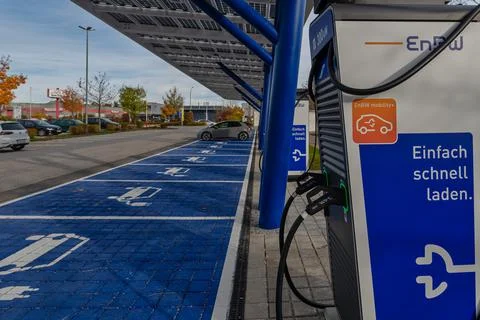 The new e-mobilty charging station of EnBW in the industrial park of Stock Photos