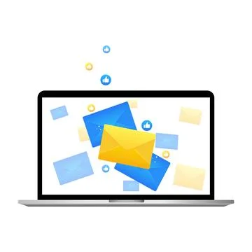 New email on laptop screen. notification, email, new message. Vector illust.. Stock Illustration