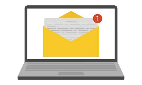 A new email message. The screen shows an envelope with a letter inside. Stock Illustration