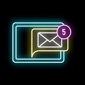 New email messages notification icon in neon Stock Illustration