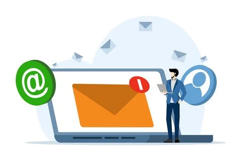 New email notification on laptop computer screen flat vector illustration 스톡 일러스트