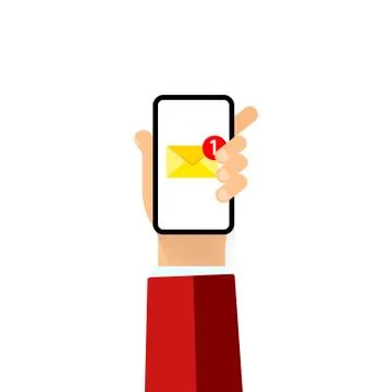 New email notification on mobile phone, smartphone screen. Hand holds a mobil Stock Illustration