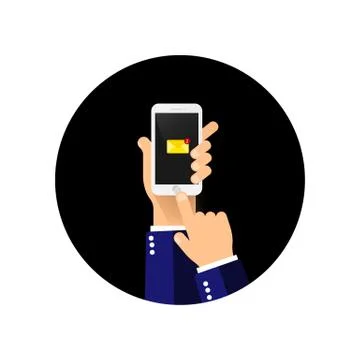 New email notification on mobile phone, smartphone screen. Hand holds a mobil Stock Illustration