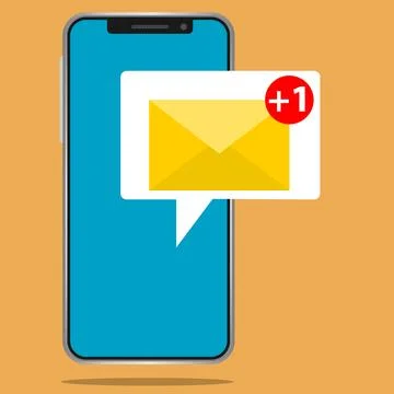 New email notification smartphone  concept yellow envelope message icon Stock Illustration