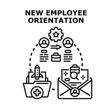 New employee orientation process onboarding training concept Stock Illustration