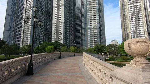 New empty bridge in an empty big city Stock Footage 144002597