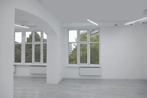 New empty room with clean windows and white walls Stock Photos