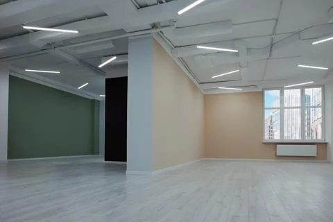 New empty room with clean windows and color walls Stock Photos