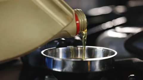 New engine oil is poured into the engine. replacement of technical fluids of the 動画素材 203710839