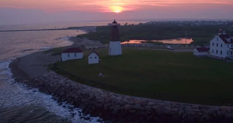 New England Lighthouse at Sunset Stock Footage 113306264