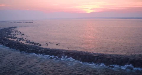 New England Lighthouse at Sunset Stock Footage 113306269