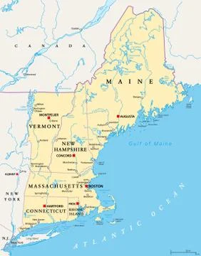 New England region of the United States of America, political map Stock Illustration