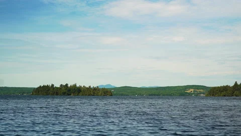 New England setting looking over Lake Memphremagog and Jay Peak ski resort i Stock Footage 156863781