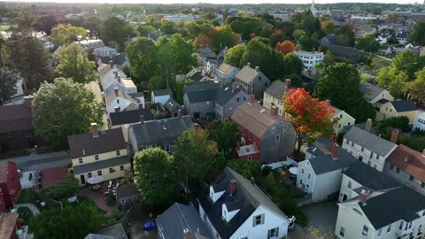 New England USA. Colonial view. Houses in residential community in autumn Stock Footage 219865166