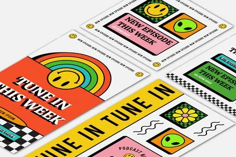 New Episode Post Set Stock Illustration