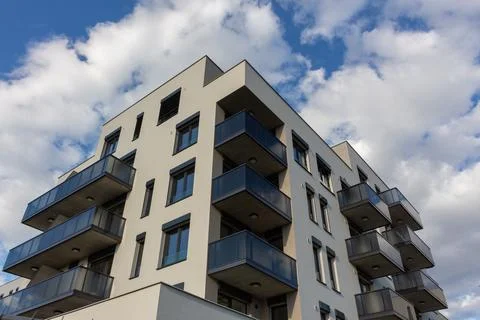 New european modern complex beautiful apartment house flat building mortage o Stock Photos