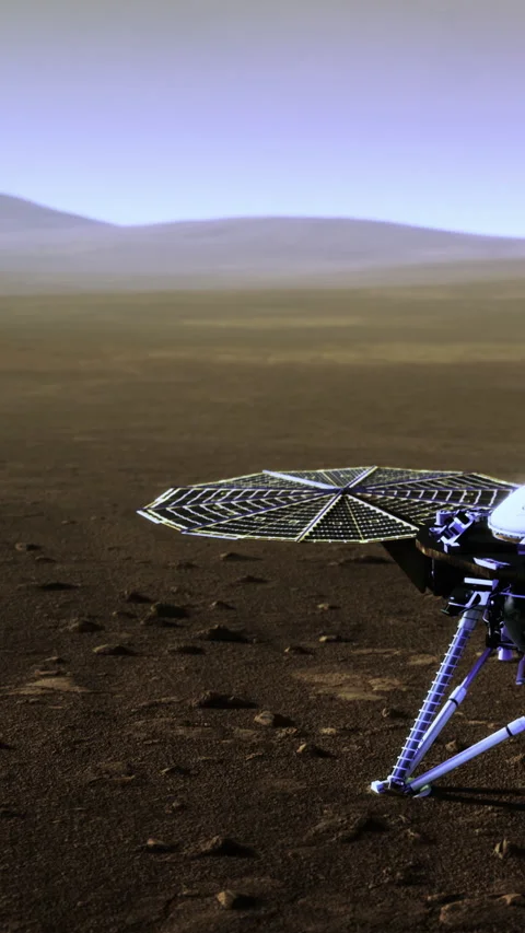 New exploration of Mars surface by robotic lander on a clear day Stock Footage 335968259