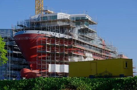 New ferry in construction in ship yard at Port Glasgow Stock Photos