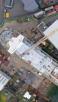 New ferry in construction using crane and scaffolding at Port Glasgow Stock Photos