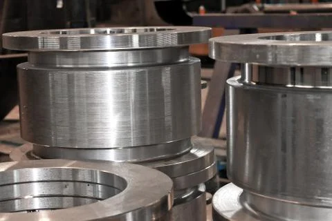 New flanges in the workshop of the plant Stock Photos