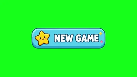 New game button animated light blue UI button with smiling star icon bounci.. Stock Footage 341906222