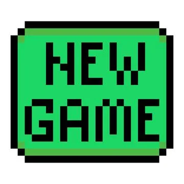 New game button start play menu control pixel art style green neon color Stockillustratie