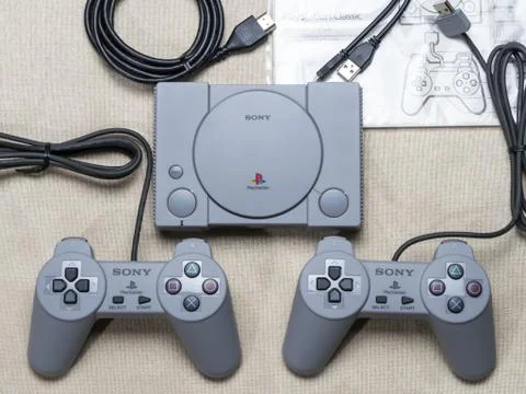 New game console Sony PlayStation with joysticks 07 04 2019 Stock Photos