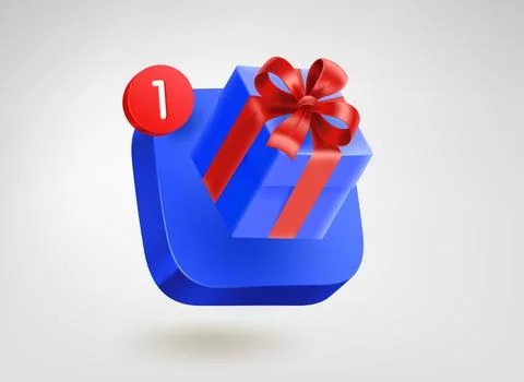 New gift concept. 3d vector mobile application icon with notification Stock-Illustration