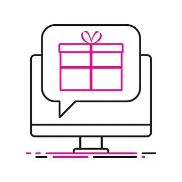 New gift simple flat icon. Message on computer. Concept of online sales Stock Illustration