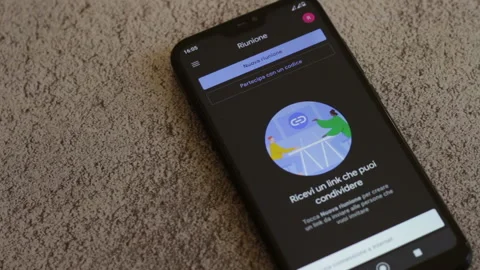 New Google Meets application renamed on the smartphone screen. Stock Footage 147350950
